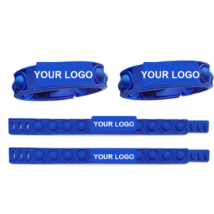 Custom logo blue silicone pop it fidget bracelet with push bubbles