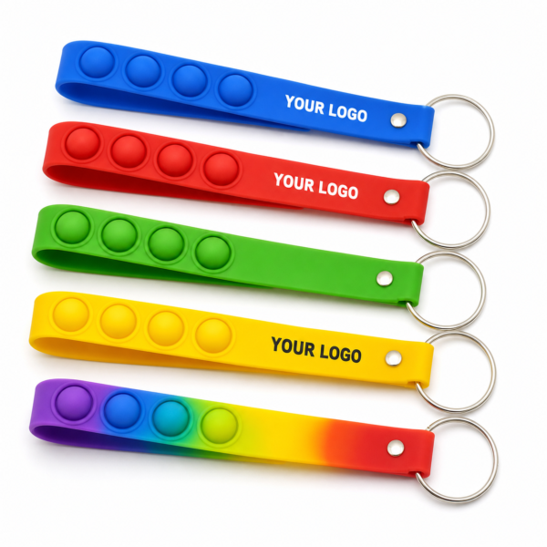 Custom Logo Push Pop Fidget Wrist Strap Keychain