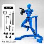 Blue multi-jointed poseable action figure with accessories
