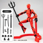 Red multi-jointed poseable action figure with accessories