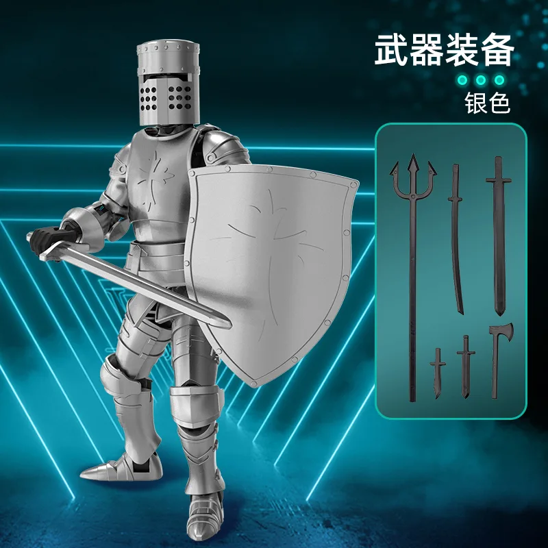 Multi-Jointed Poseable Knight Figure — Silver — custom logo building toys wholesale factory direct
