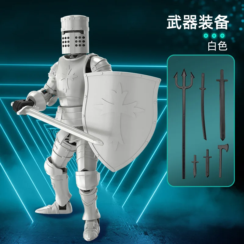 Multi-Jointed Poseable Knight Figure — White — custom logo building toys wholesale factory direct