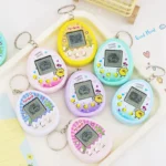 Virtual pet game keychains in pastel shell designs