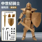 Bronze medieval knight action figure with weapon and shield accessories