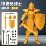 Gold medieval knight action figure with weapon and shield accessories