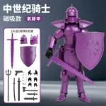 Purple medieval knight action figure with weapon and shield accessories