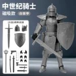 Silver medieval knight action figure with weapon and shield accessories