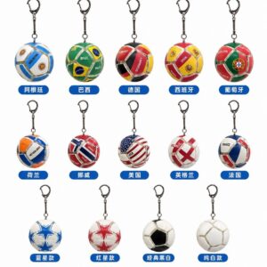 Press stress relief soccer ball keychain with multiple country flag designs