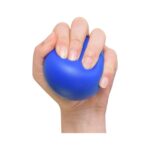 Blue PU stress ball squeeze demonstration