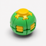 Green pop and spin fidget toy with yellow buttons