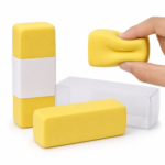 Yellow butter squishy stress toy squeeze demonstration and clear retail box