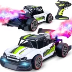 Spray mist RC drift car producing illuminated water-vapor exhaust with remote controller