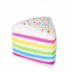 Wholesale rainbow cake slice squishy toy on white background