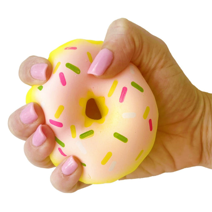 Pink sprinkle donut squishy toy for wholesale dessert sourcing