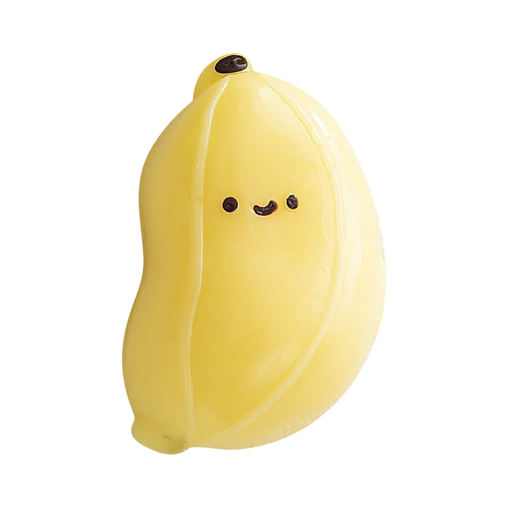 Yellow banana squishy toy for wholesale fruit sensory sourcing