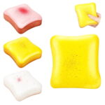 Butter-style squishy toy assortment on white background