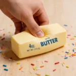 Hand pressing a yellow butter-style squishy toy