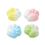 Pastel cat paw squishy toys in assorted colors on white background