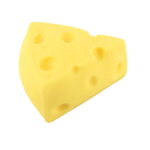 Yellow cheese wedge squishy toy on white background
