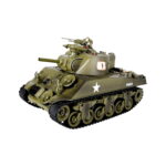 Tracked remote control tank with rotating turret on a white background
