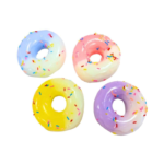 Assorted pastel donut squishy toys with colorful sprinkles