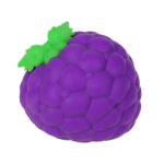 Purple grape cluster squishy toy with green leaf