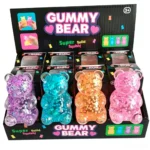 Glitter gummy bear squishy toys in assorted colors for wholesale display