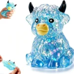 Blue glitter Highland cow squishy toy for wholesale sensory sourcing