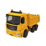 Yellow 1:20 RC dump truck with construction-style body and tipping bed